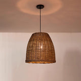 Handwoven Rattan Pendant Light Rustic Conical Wicker Hanging Lamp for Interior