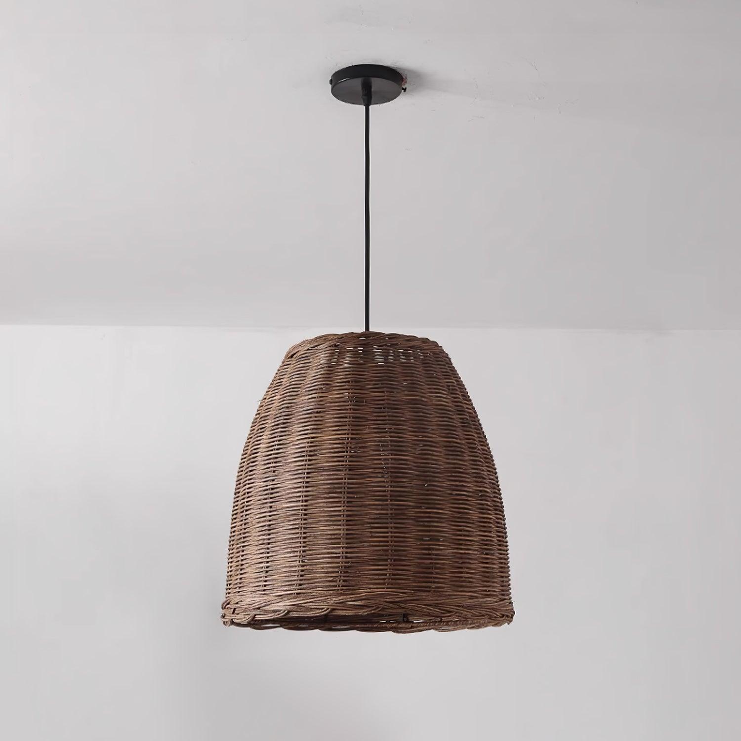 Handwoven Rattan Pendant Light Rustic Conical Wicker Hanging Lamp for Interior