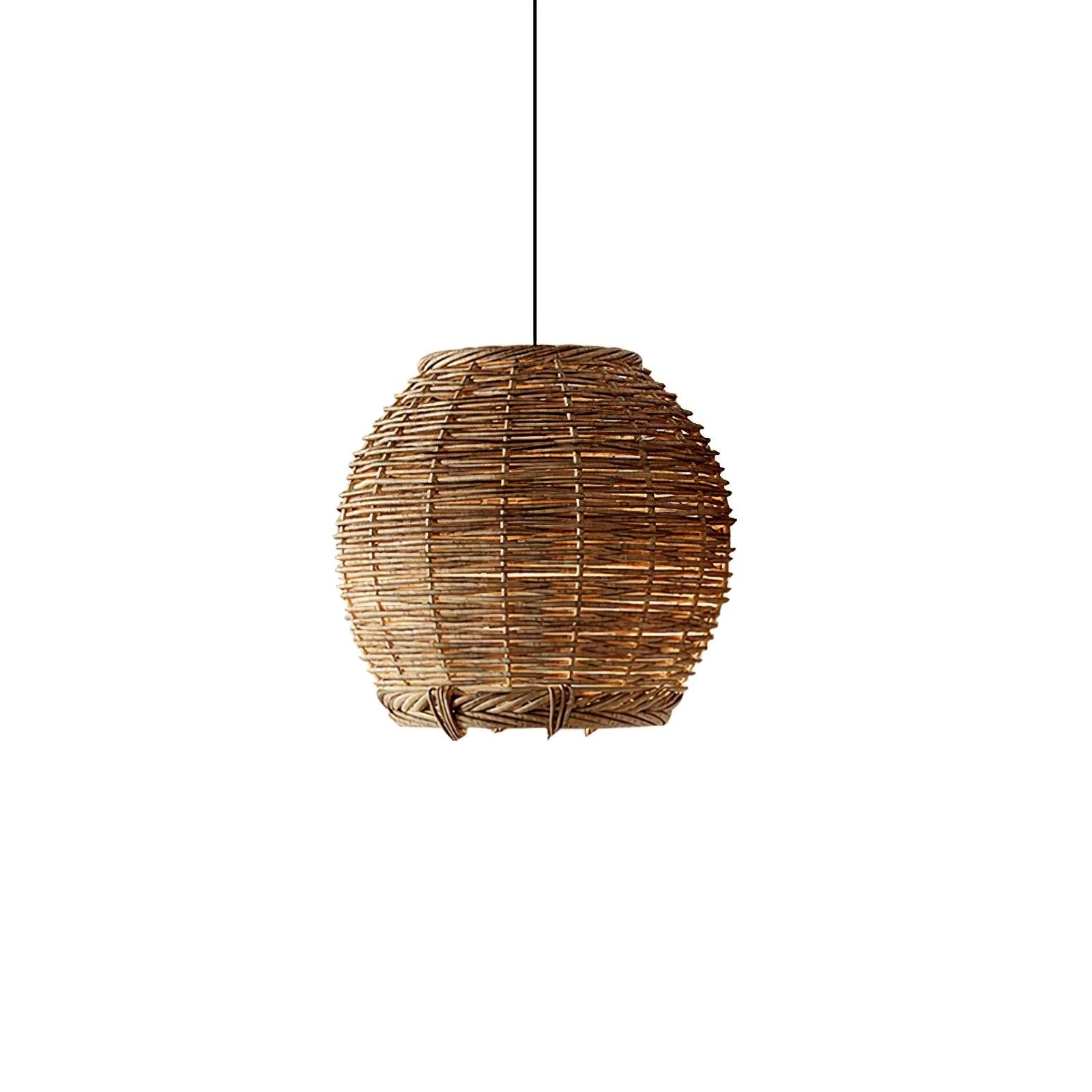 Handwoven Rattan Pendant Light Rustic Conical Wicker Hanging Lamp for Interior
