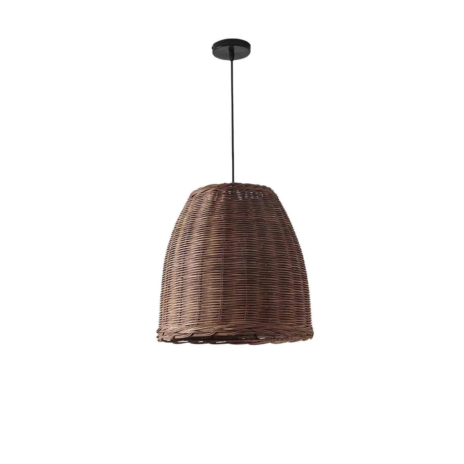 Handwoven Rattan Pendant Light Rustic Conical Wicker Hanging Lamp for Interior