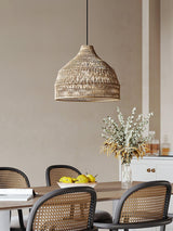 Handwoven Rattan Pendant Light Rustic Conical Wicker Hanging Lamp for Interior
