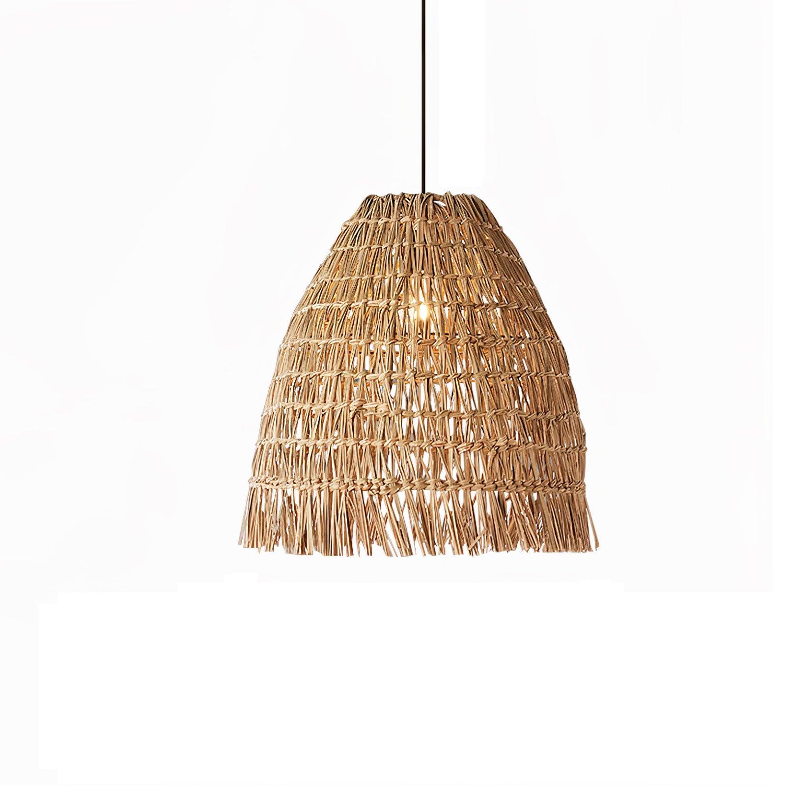 Handwoven Rattan Pendant Light Rustic Conical Wicker Hanging Lamp for Interior