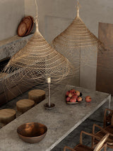 Handwoven Rattan Pendant Light Rustic Conical Wicker Hanging Lamp for Interior