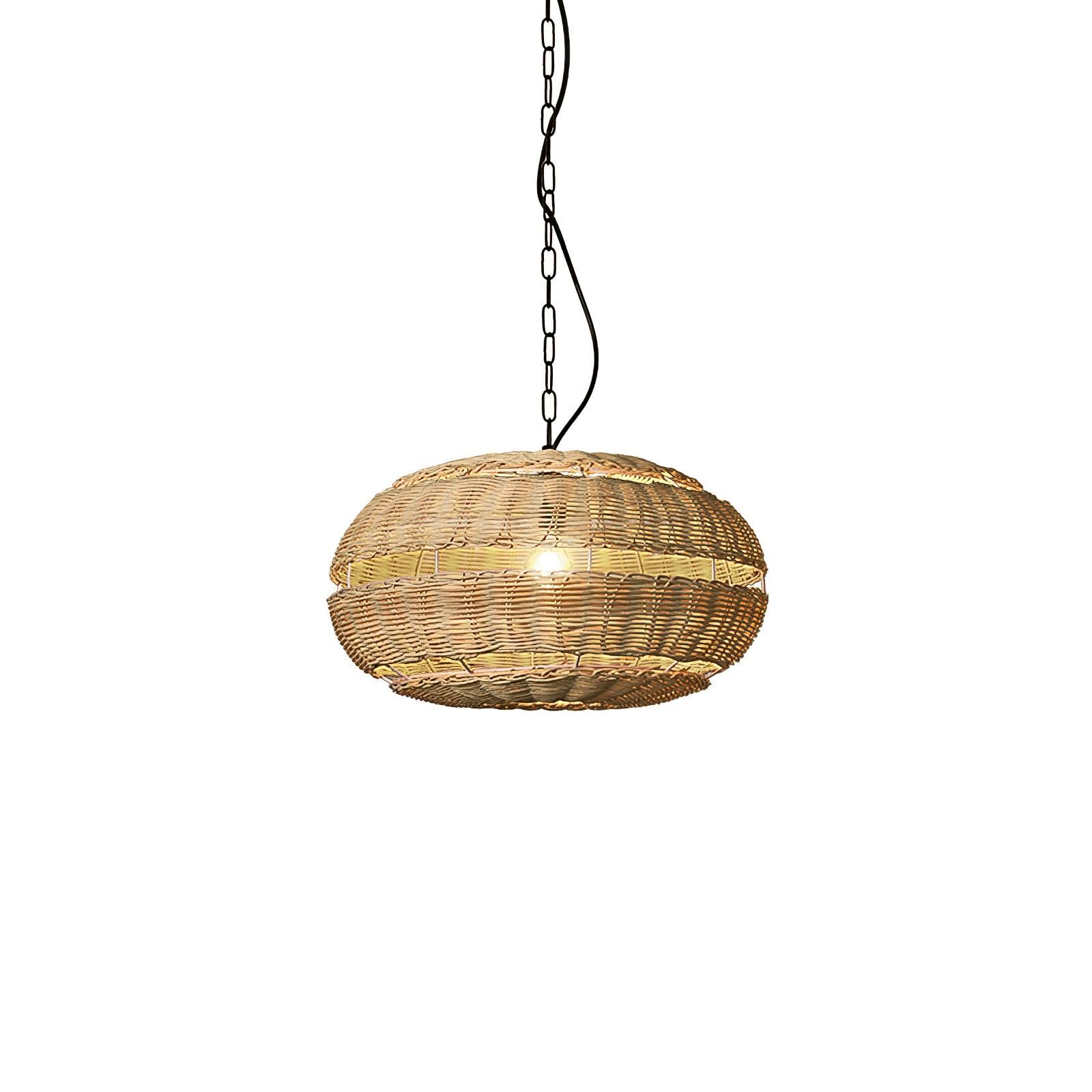 Handwoven Rattan Pendant Light Rustic Conical Wicker Hanging Lamp for Interior