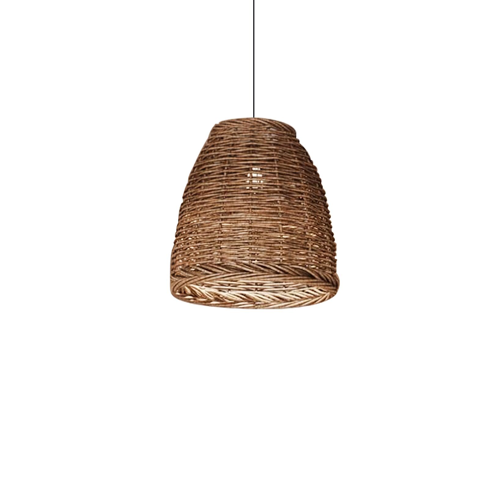 Handwoven Rattan Pendant Light Rustic Conical Wicker Hanging Lamp for Interior