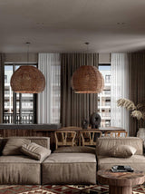 Handwoven Rattan Pendant Light Rustic Conical Wicker Hanging Lamp for Interior