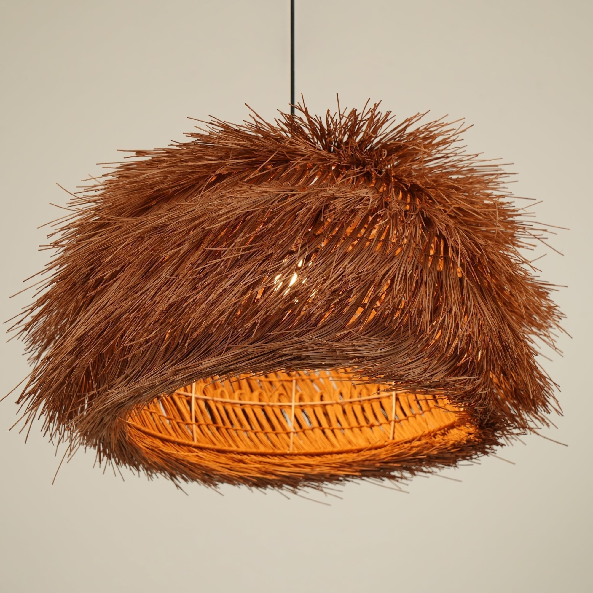 Handwoven Rattan Pendant Light Rustic Conical Wicker Hanging Lamp for Interior
