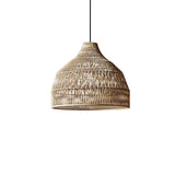 Handwoven Rattan Pendant Light Rustic Conical Wicker Hanging Lamp for Interior