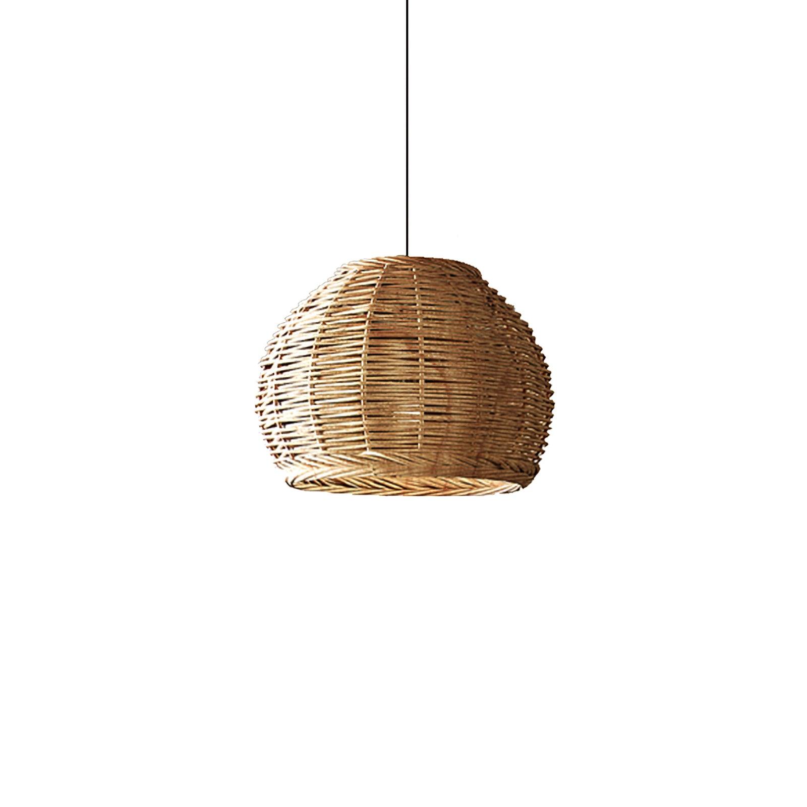 Handwoven Rattan Pendant Light Rustic Conical Wicker Hanging Lamp for Interior