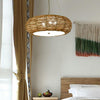 Handwoven Wicker Peach Shaped Pendant Light Burlywood Rattan Ceiling Lamp for Dining Room