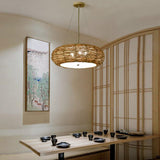 Handwoven Wicker Peach Shaped Pendant Light Burlywood Rattan Ceiling Lamp for Dining Room