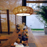 Handwoven Wicker Peach Shaped Pendant Light Burlywood Rattan Ceiling Lamp for Dining Room