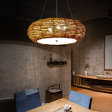 Handwoven Wicker Peach Shaped Pendant Light Burlywood Rattan Ceiling Lamp for Dining Room