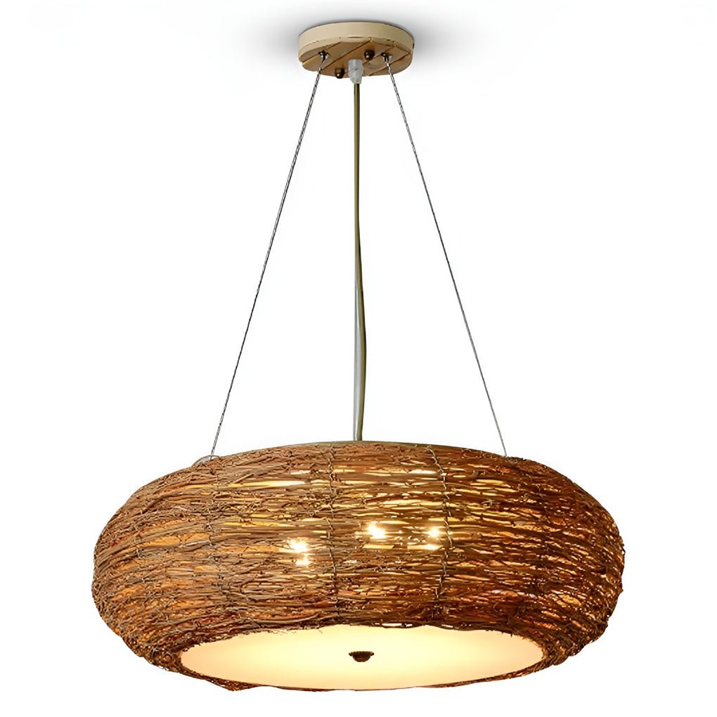 Handwoven Wicker Peach Shaped Pendant Light Burlywood Rattan Ceiling Lamp for Dining Room