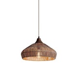 Handwoven Wicker Rattan Pendant Light with Wood and Metal Accents