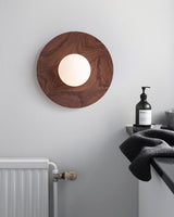 Harmonia Mid Century Modern Wood Wall Sconce with Frosted Glass Globe Shade