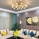 Modern Gold Glass Globe LED Flush Mount Ceiling Lamp Luxury Crystal Cluster Lighting Fixture