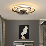 Modern Geometric LED Ceiling Fan with Interconnected Ring Design 20 Inch Low Profile Flush Mount Light