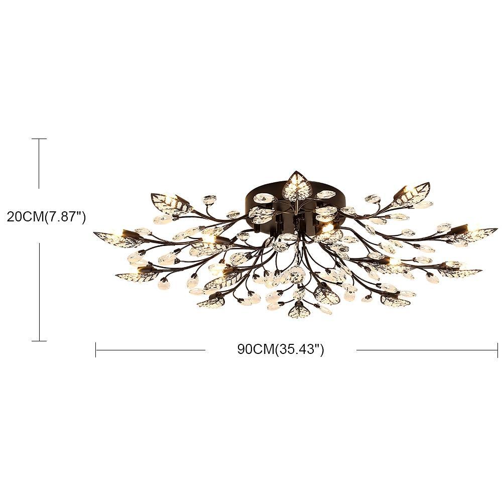 Vintage Crystal Leaf Flush Mount Ceiling Chandelier with Antique Brass Finish and Iron Glass Elements