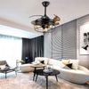 43 Inch Black Industrial Retractable Ceiling Fan with Lantern Light for Living Room