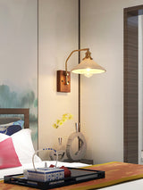 Heritage Walnut Wood Wall Sconce with Glass Shade and Brass Accents