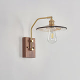 Heritage Walnut Wood Wall Sconce with Glass Shade and Brass Accents
