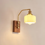Heritage Walnut Wood Wall Sconce with Glass Shade and Brass Accents