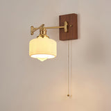 Heritage Walnut Wood Wall Sconce with Glass Shade and Brass Accents