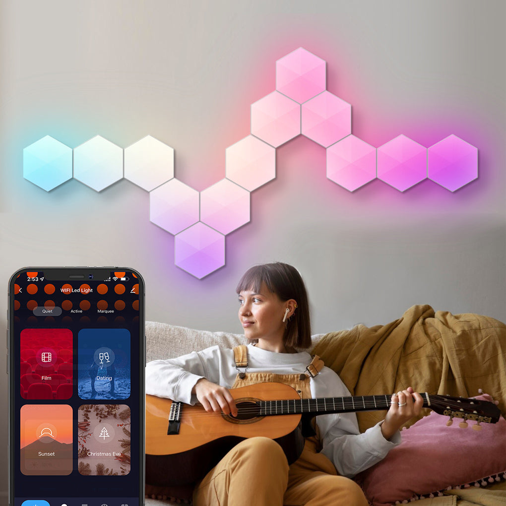Hexagon RGBIC LED Smart Wall Sconce Modular Cellular Lighting with App and Music Sync Control