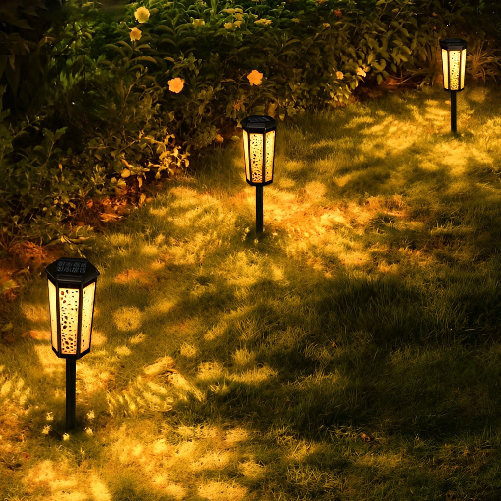 Hexagonal LED Solar Landscape Path Lights Waterproof RGB and Warm White Garden Lawn Lamp