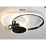 Modern Black Ring LED Flush Mount Ceiling Light with Integrated Spotlights for Living Room