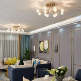 Modern Gold Glass Globe LED Flush Mount Ceiling Lamp Luxury Crystal Cluster Lighting Fixture