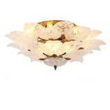 Floral Leaf Design Flush Mount Ceiling Light Elegant Metal and Glass LED Lamp