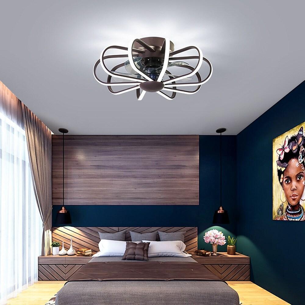 Modern 5 Blade Ceiling Fan with External LED Light Ring and Remote Control Dimming