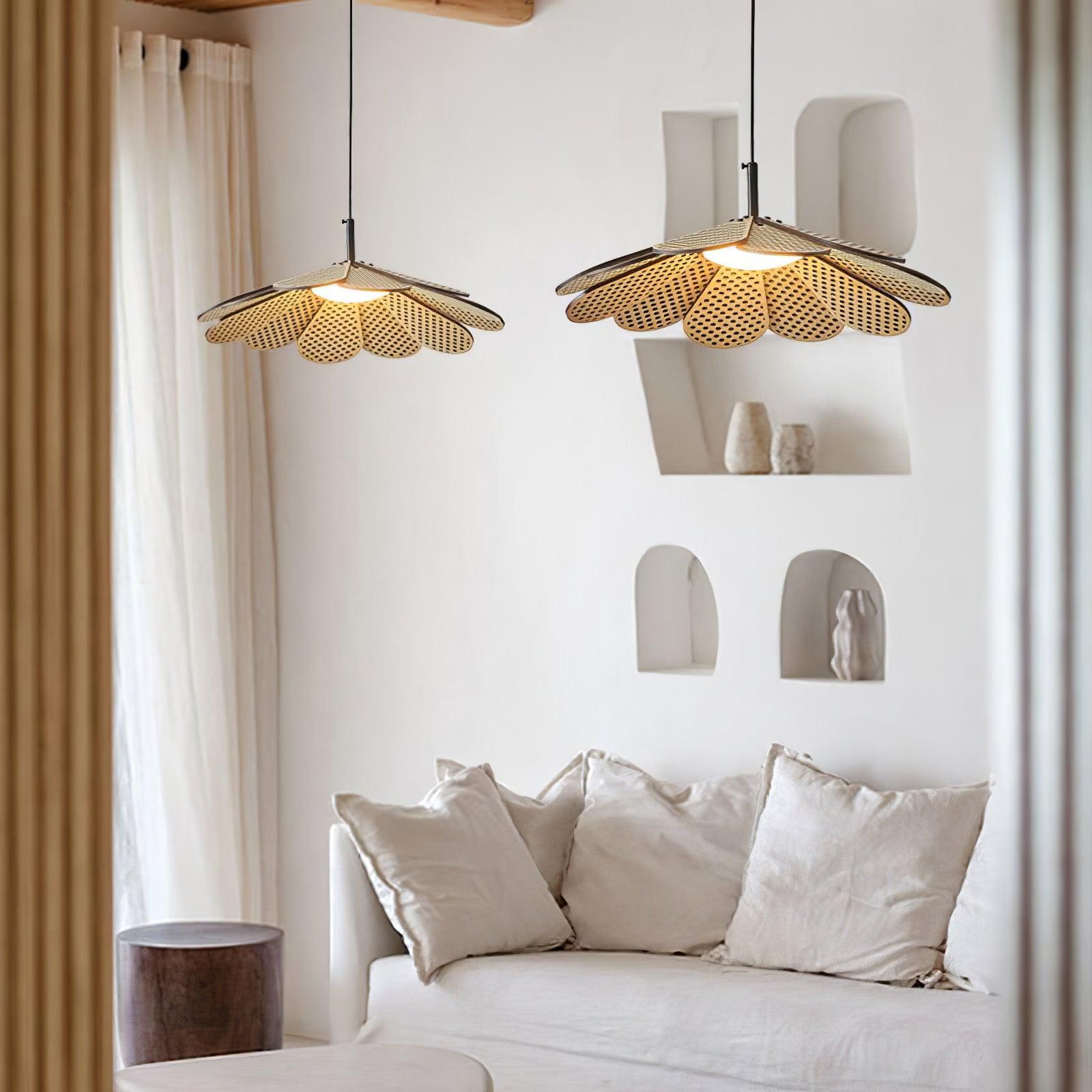 Hollyhock Wood LED Pendant Light Minimalist Wabi Sabi Hanging Ceiling Lamp for Modern Spaces