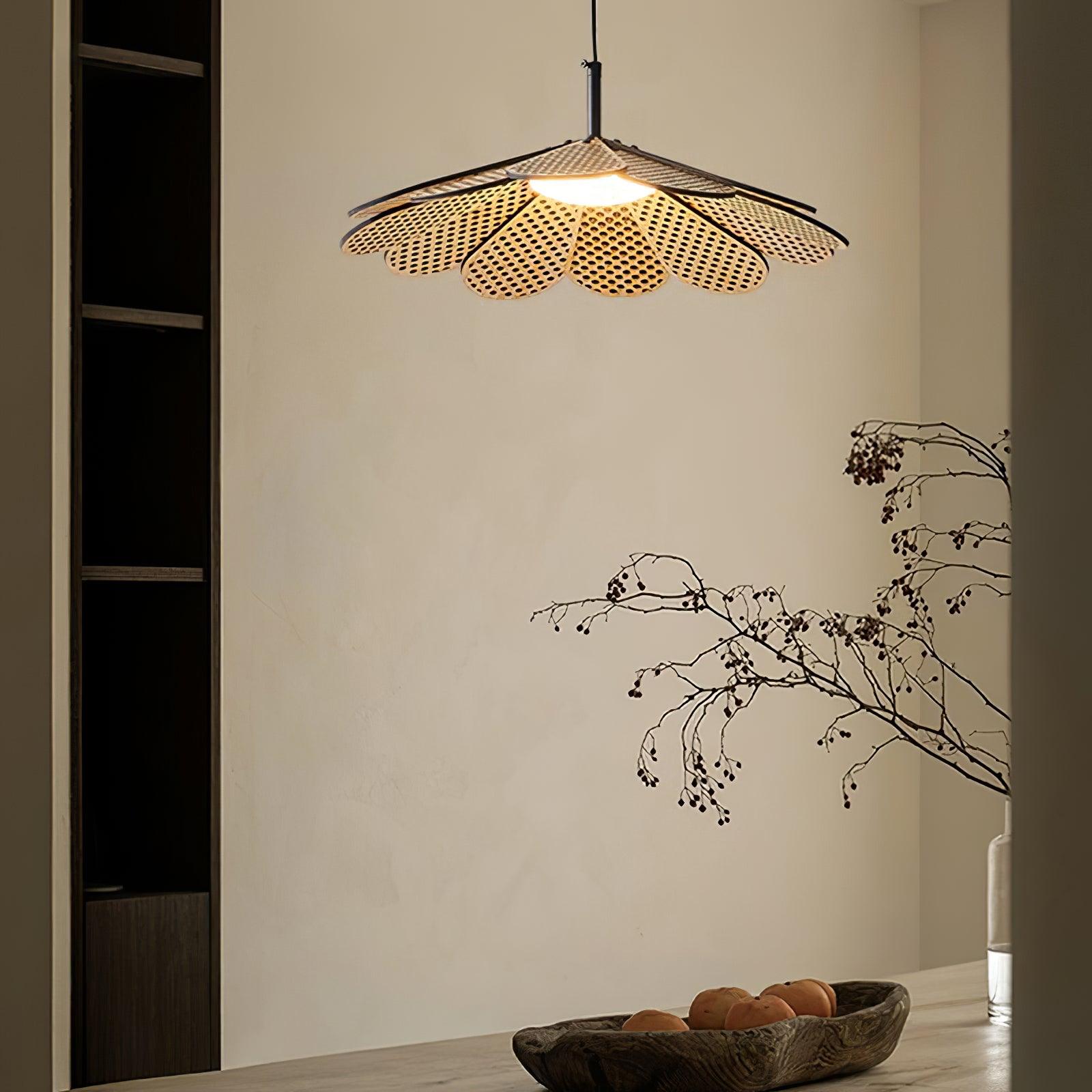 Hollyhock Wood LED Pendant Light Minimalist Wabi Sabi Hanging Ceiling Lamp for Modern Spaces