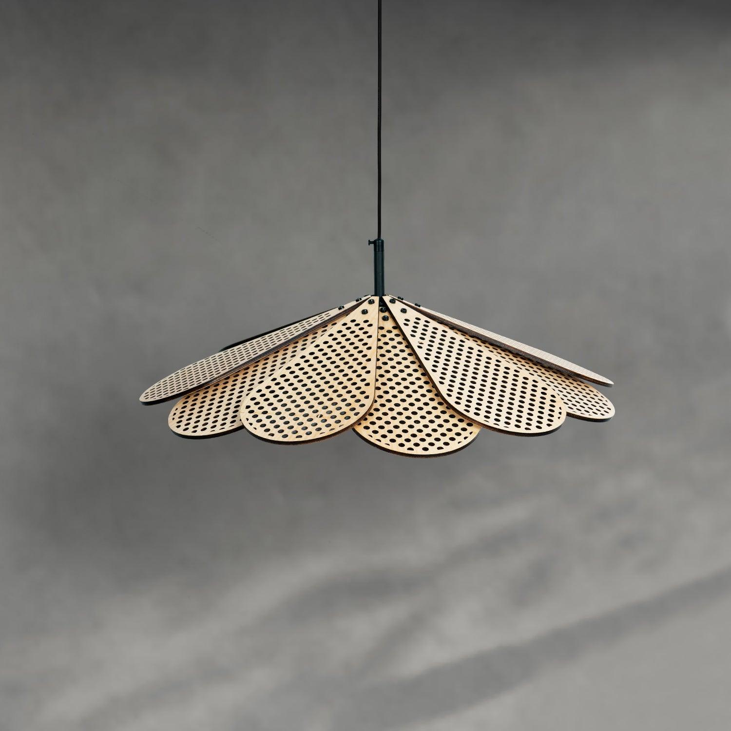 Hollyhock Wood LED Pendant Light Minimalist Wabi Sabi Hanging Ceiling Lamp for Modern Spaces
