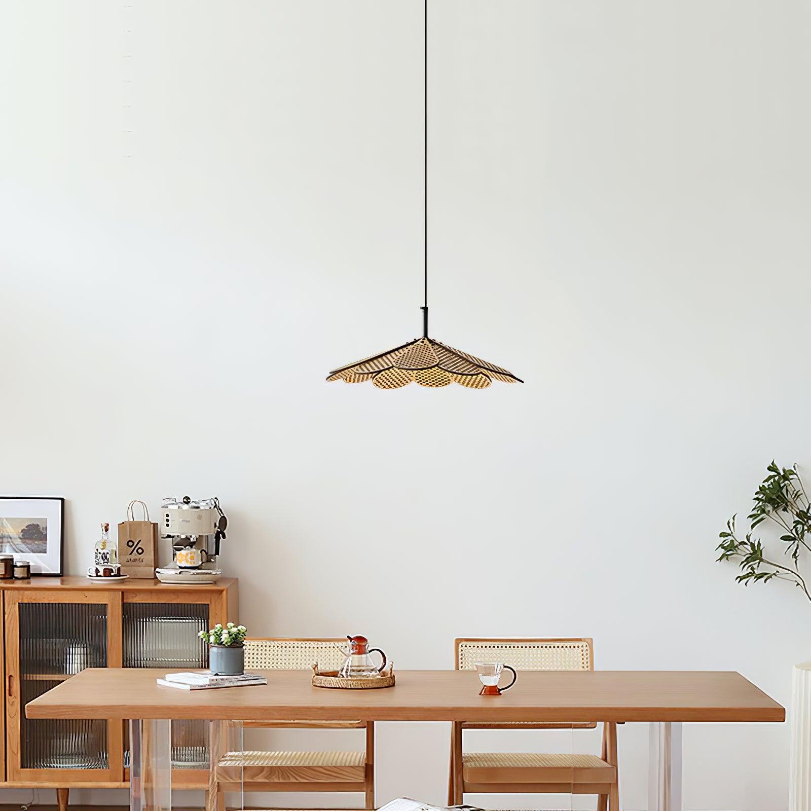Hollyhock Wood LED Pendant Light Minimalist Wabi Sabi Hanging Ceiling Lamp for Modern Spaces