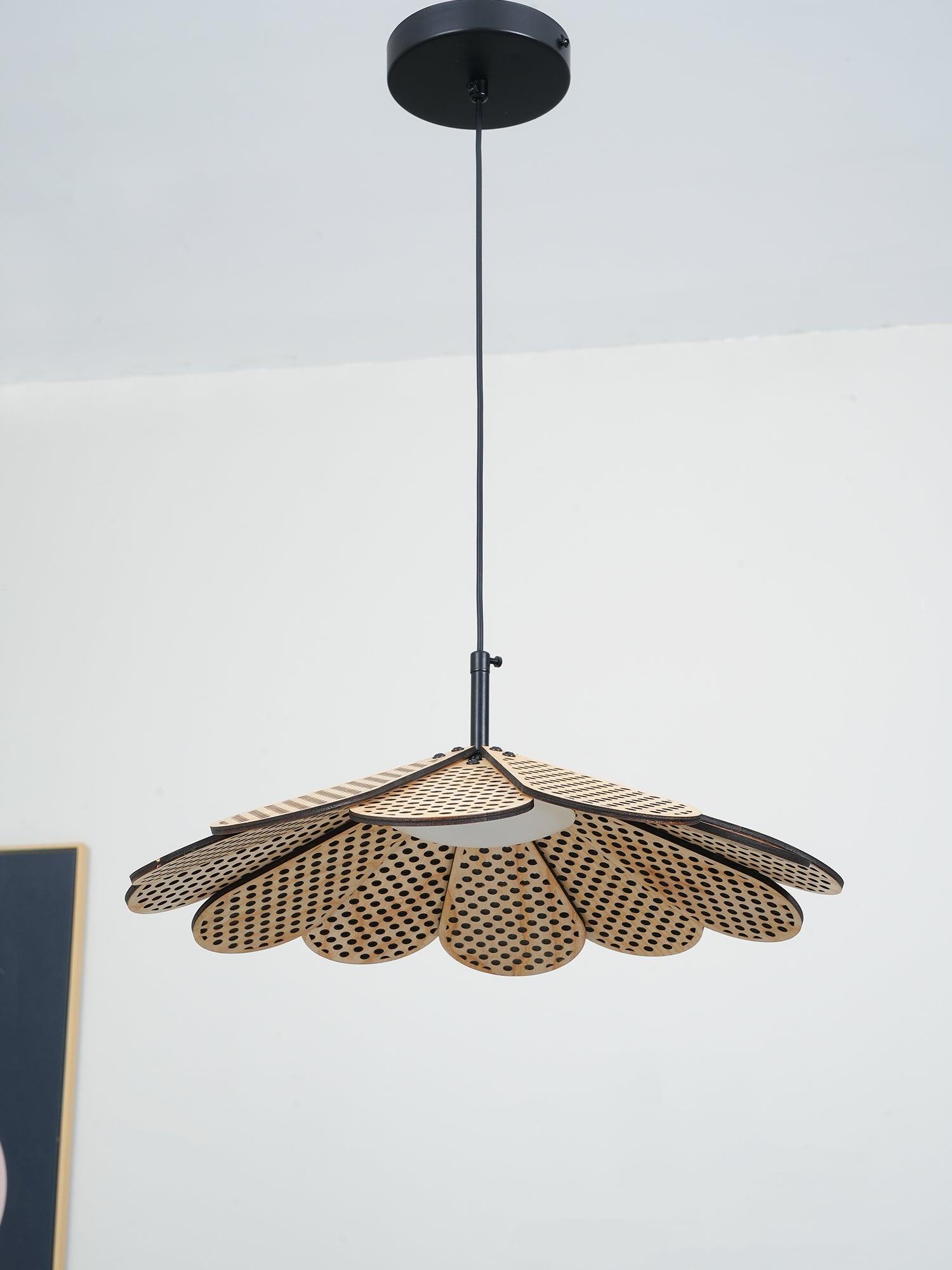 Hollyhock Wood LED Pendant Light Minimalist Wabi Sabi Hanging Ceiling Lamp for Modern Spaces