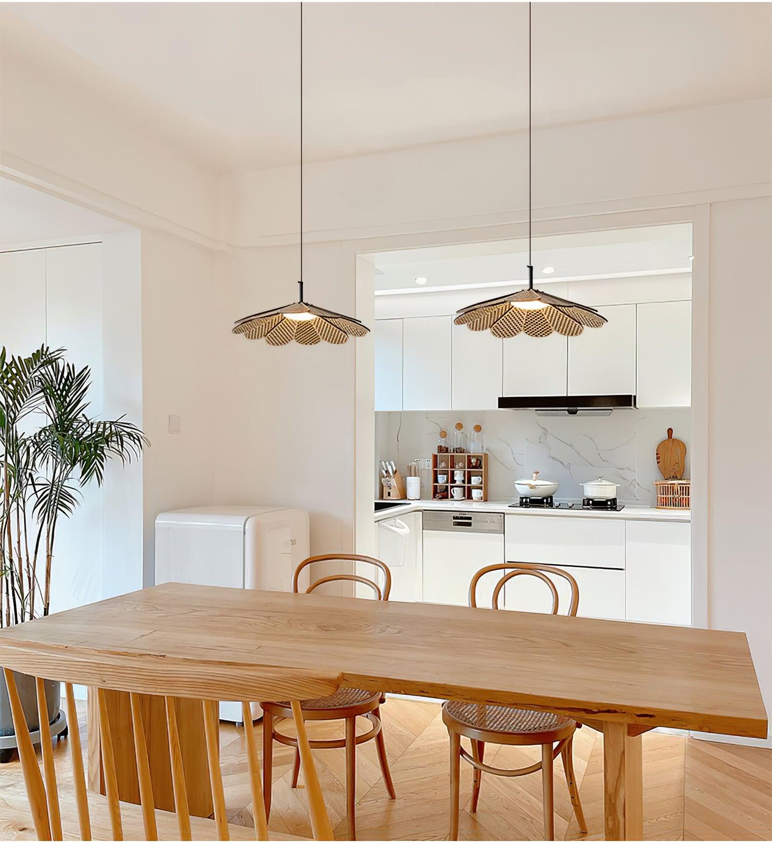 Hollyhock Wood LED Pendant Light Minimalist Wabi Sabi Hanging Ceiling Lamp for Modern Spaces