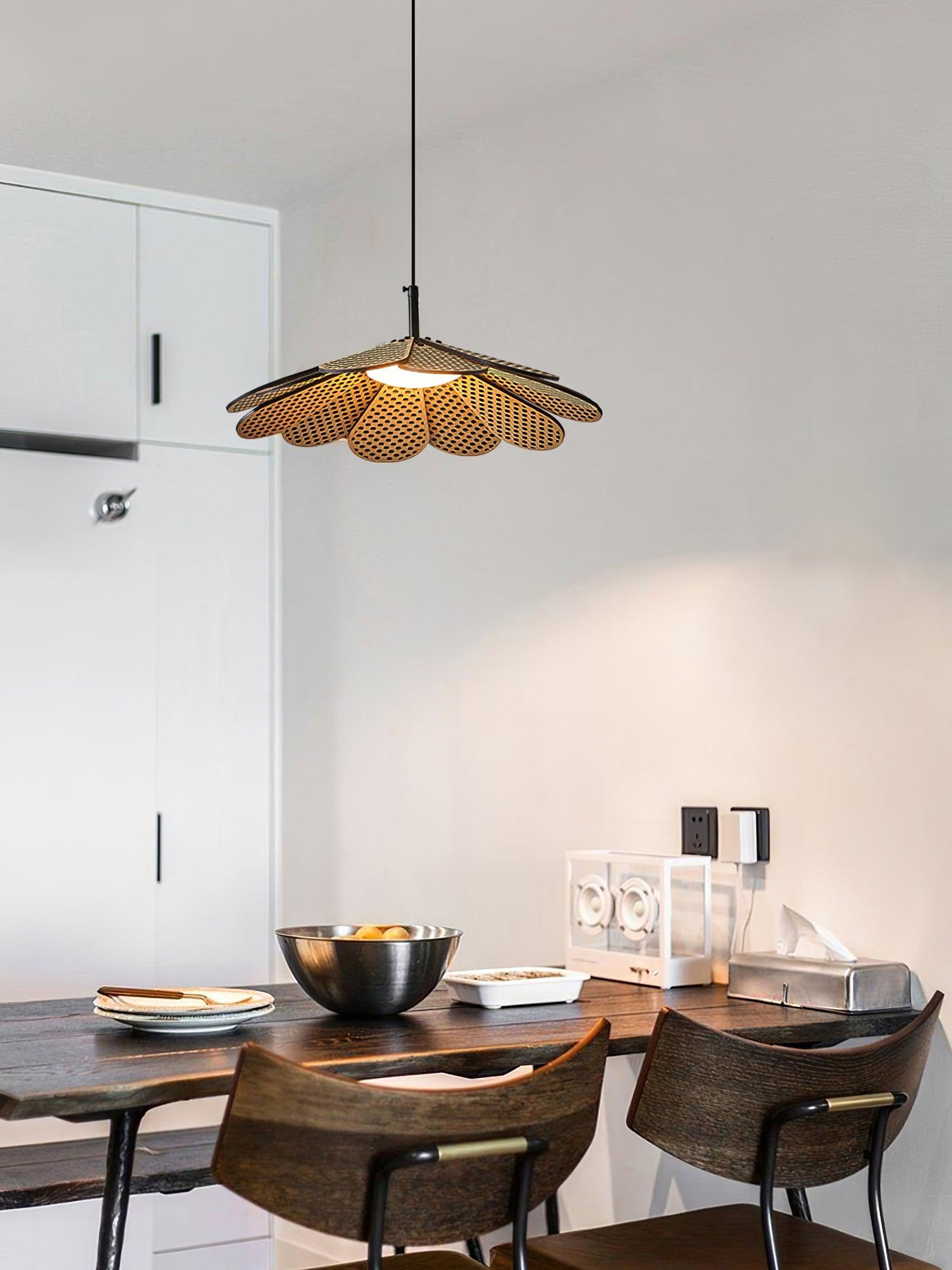 Hollyhock Wood LED Pendant Light Minimalist Wabi Sabi Hanging Ceiling Lamp for Modern Spaces
