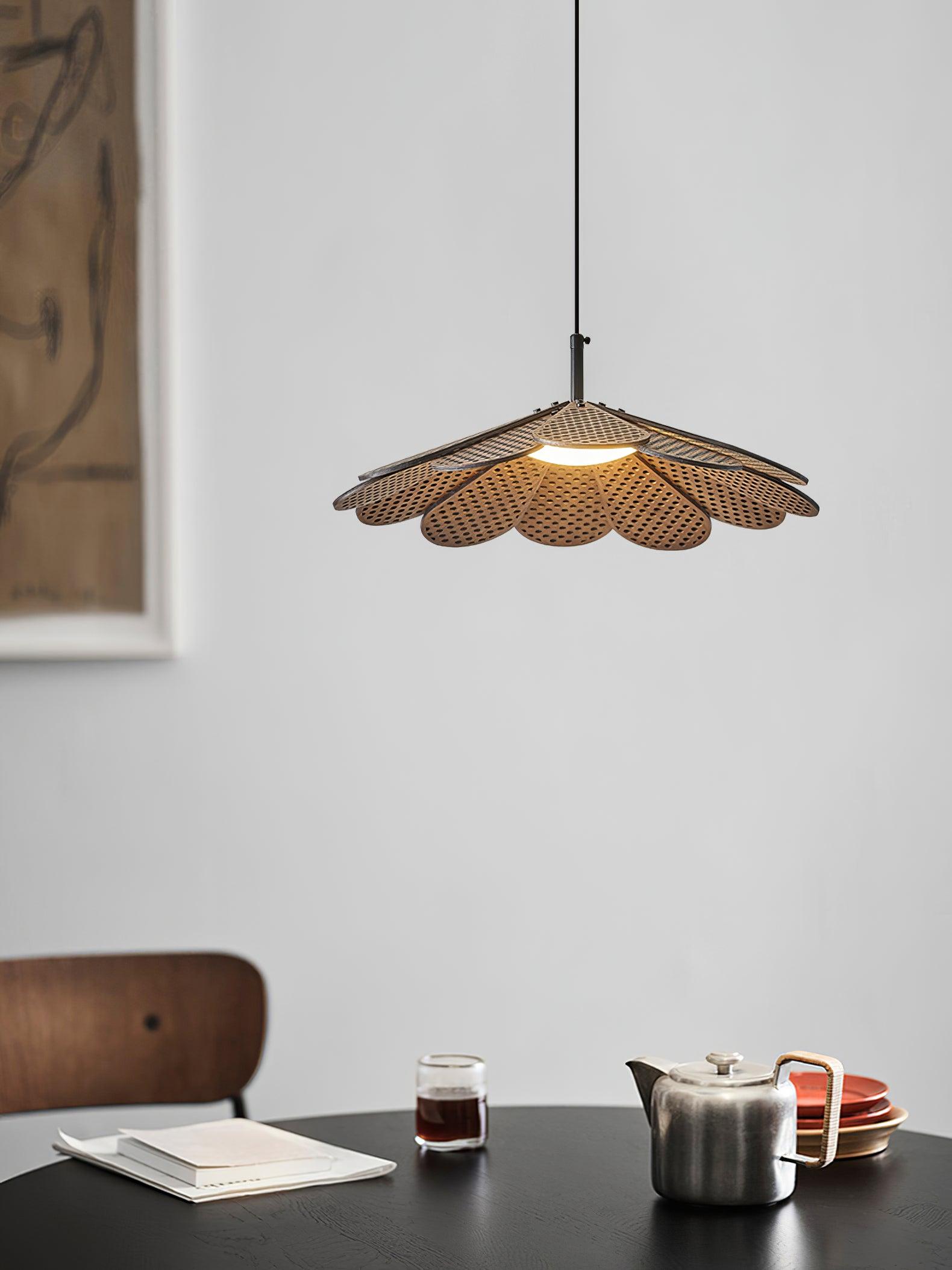 Hollyhock Wood LED Pendant Light Minimalist Wabi Sabi Hanging Ceiling Lamp for Modern Spaces