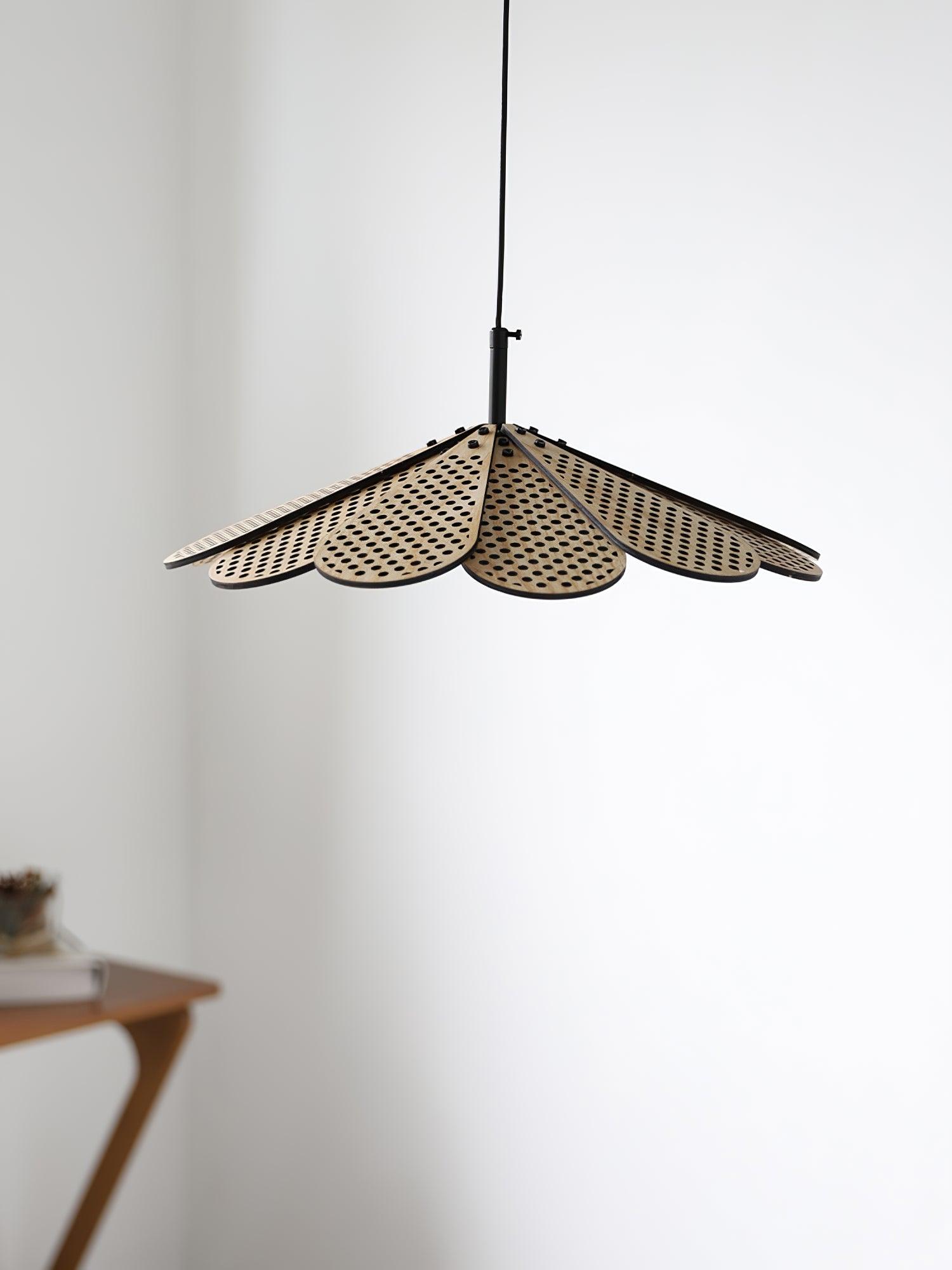 Hollyhock Wood LED Pendant Light Minimalist Wabi Sabi Hanging Ceiling Lamp for Modern Spaces