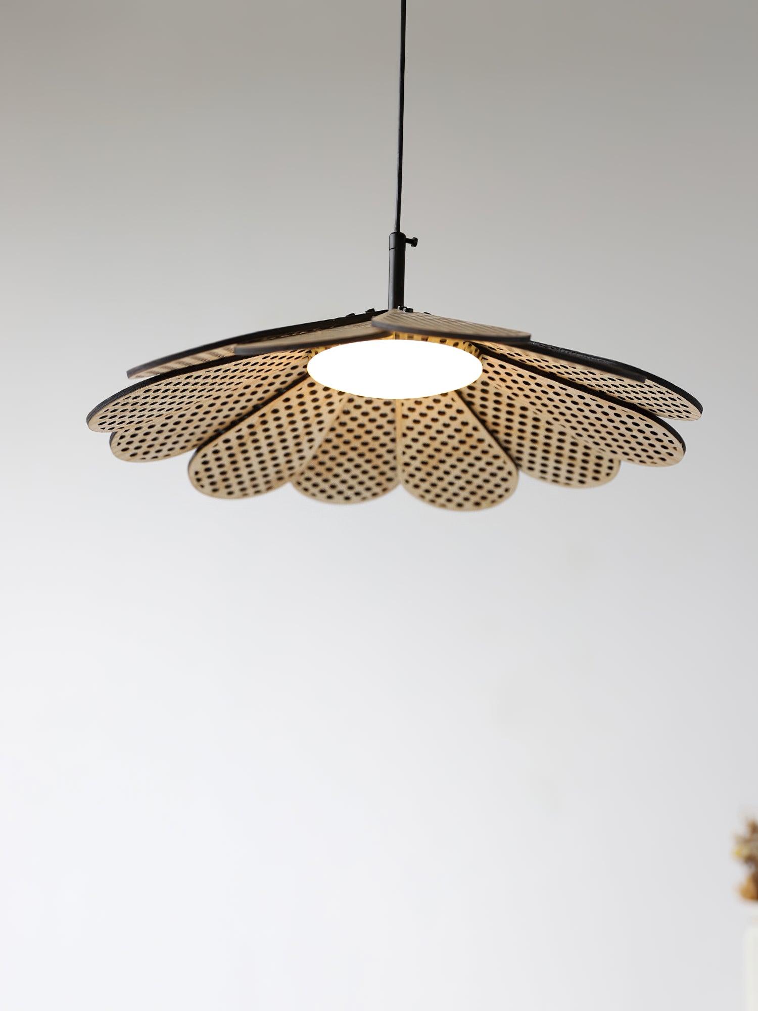 Hollyhock Wood LED Pendant Light Minimalist Wabi Sabi Hanging Ceiling Lamp for Modern Spaces
