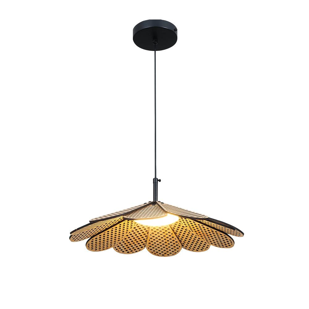Hollyhock Wood LED Pendant Light Minimalist Wabi Sabi Hanging Ceiling Lamp for Modern Spaces