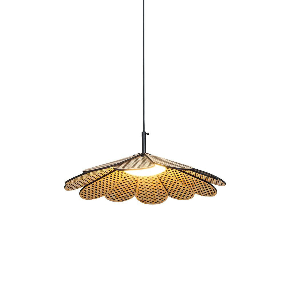 Hollyhock Wood LED Pendant Light Minimalist Wabi Sabi Hanging Ceiling Lamp for Modern Spaces