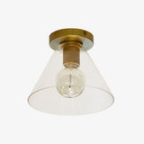 Modern Industrial Brass Flush Mount Ceiling Light with Clear Glass Shade and Knurled Detail