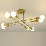 Modern 8 Light Linear Gold Flush Mount Metal Ceiling Light for Contemporary Home Decor