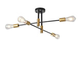 Modern 4 Light Semi Flush Mount Ceiling Light with Adjustable Arms in Black and Gold Brass