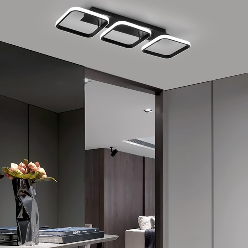 Modern Black 3 Square LED Flush Mount Ceiling Light Geometric Chandelier Fixture